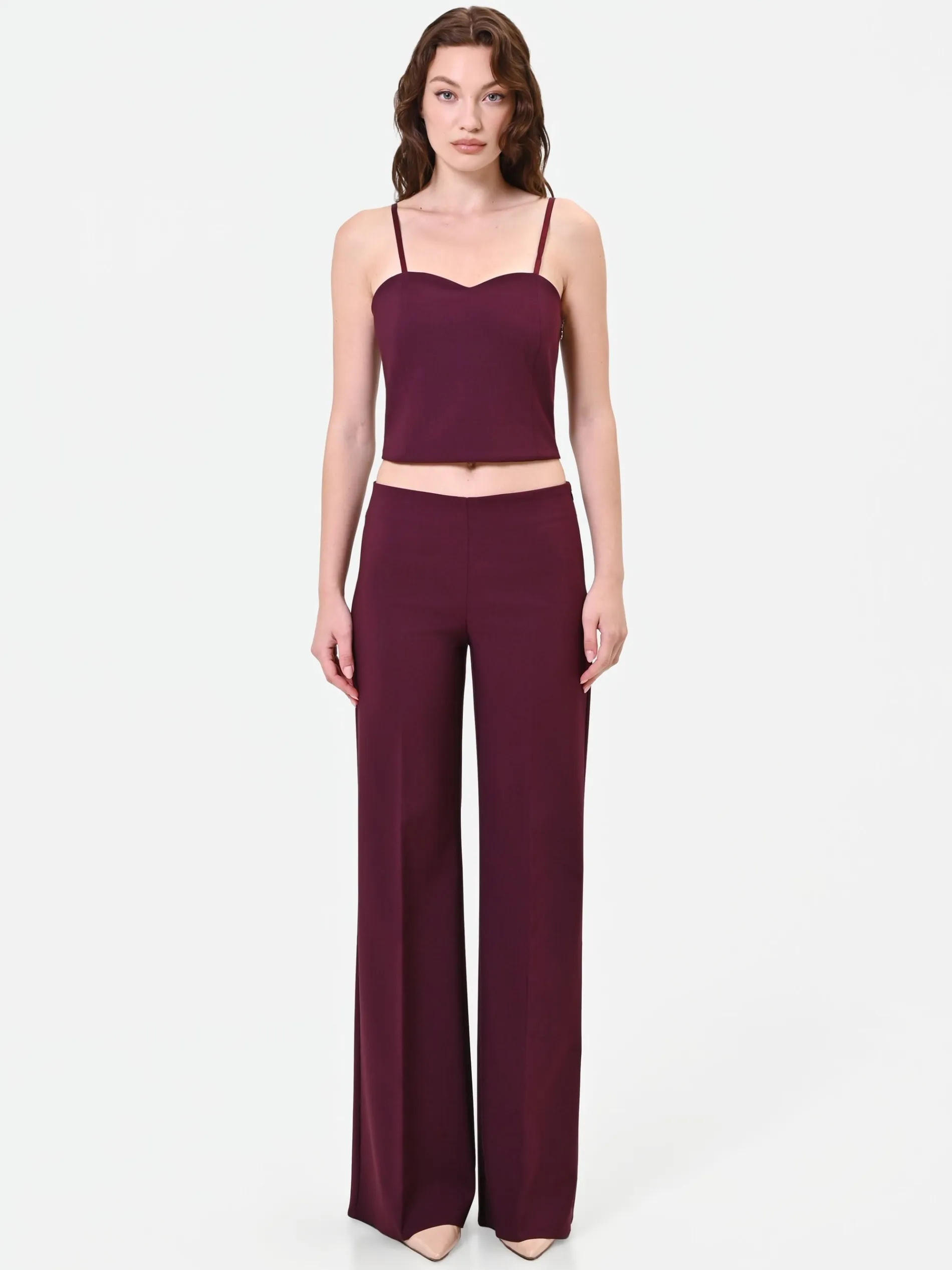 TOP CROP BORDEAUX ROSSO CON SCOLLO A CUORE