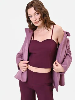 TOP CROP BORDEAUX ROSSO CON SCOLLO A CUORE