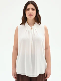 TOP CURVY BIANCO PANNA CON SPILLA GIOIELLO