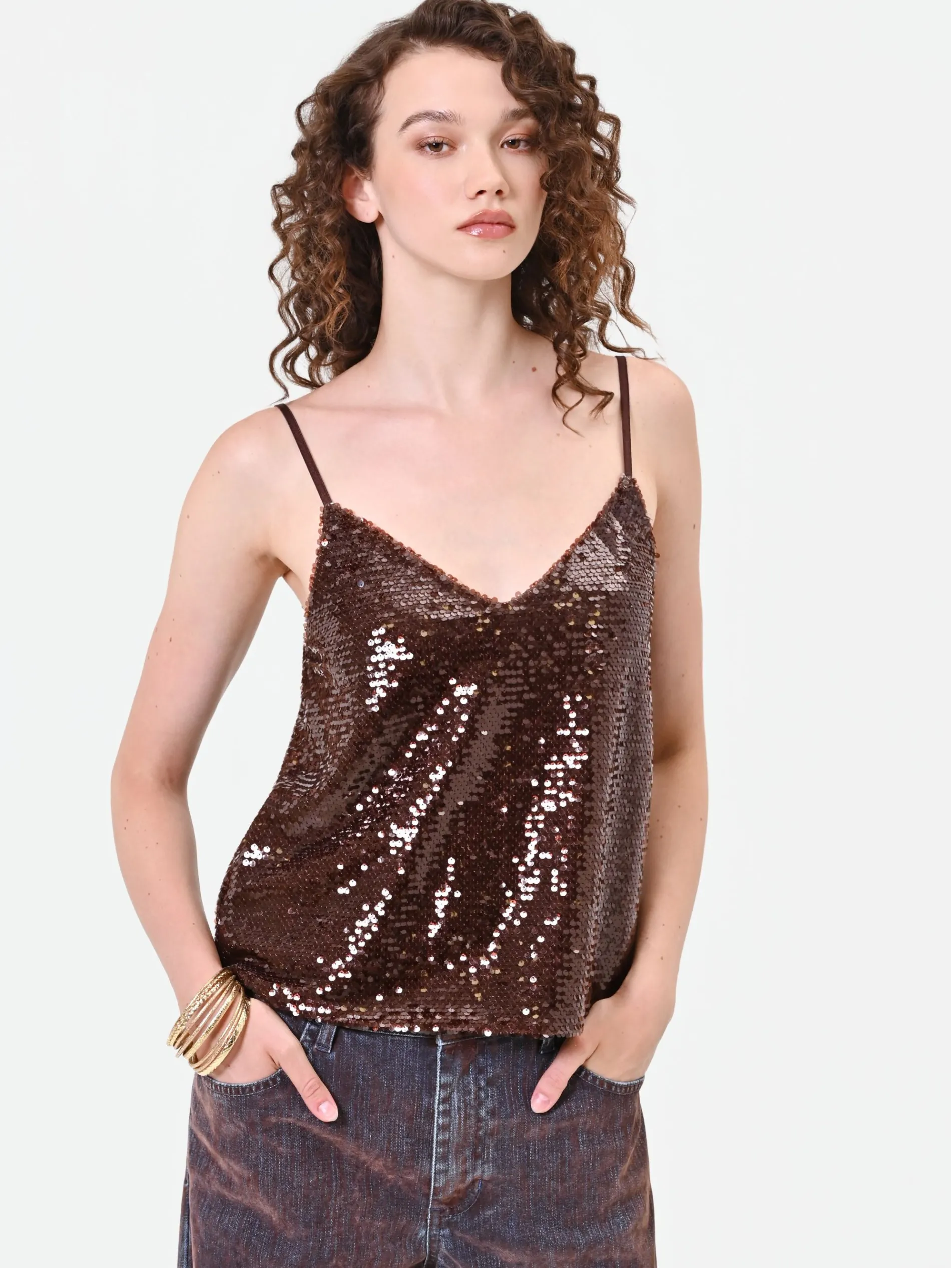 TOP IN PAILLETTES MORO MARRONE