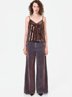TOP IN PAILLETTES MORO MARRONE
