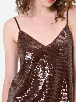 TOP IN PAILLETTES MORO MARRONE