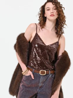 TOP IN PAILLETTES MORO MARRONE