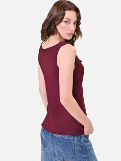 TOP IN RASO BORDEAUX CON SCOLLO A CAPPUCCIO