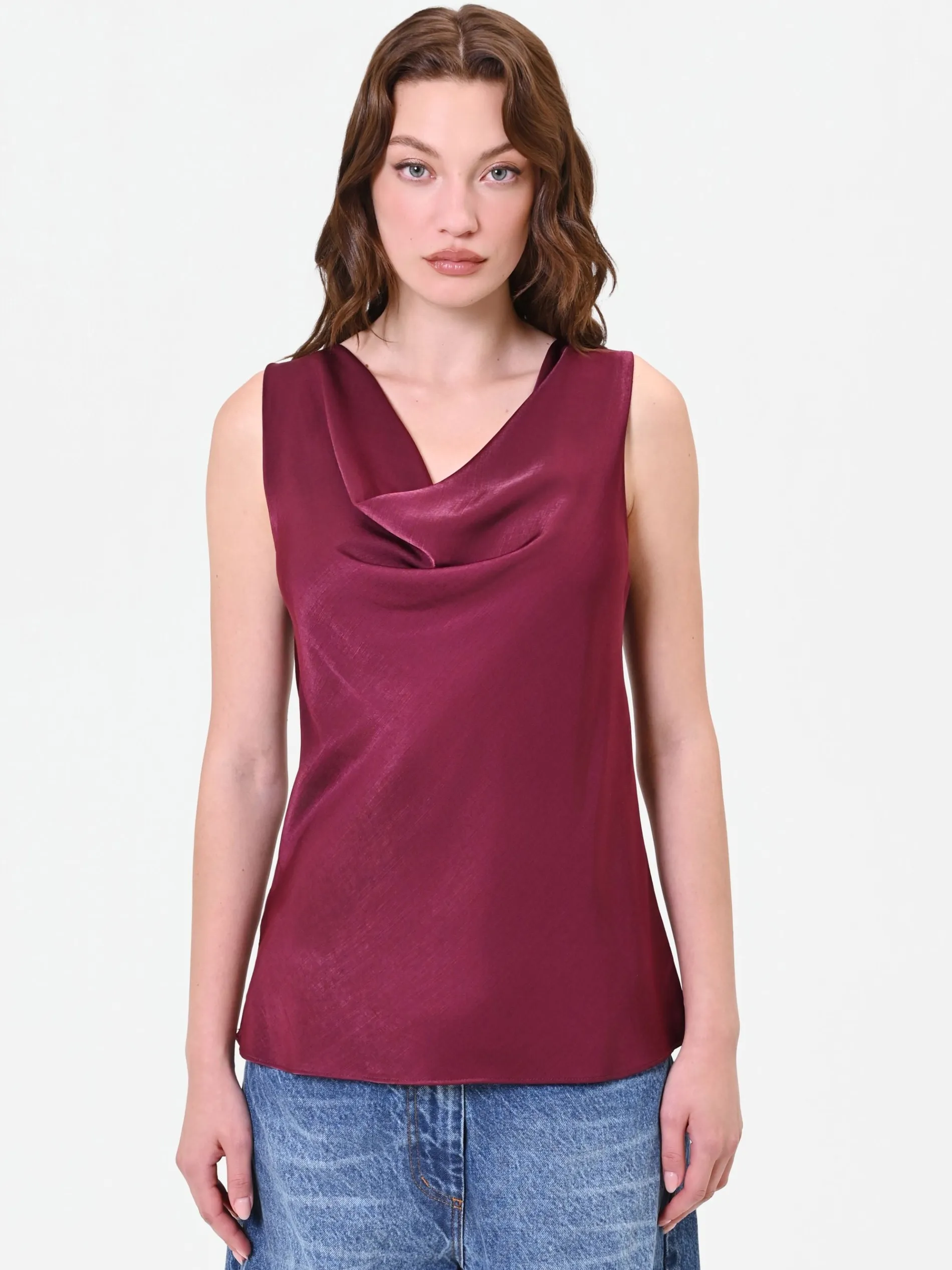 TOP IN RASO BORDEAUX CON SCOLLO A CAPPUCCIO