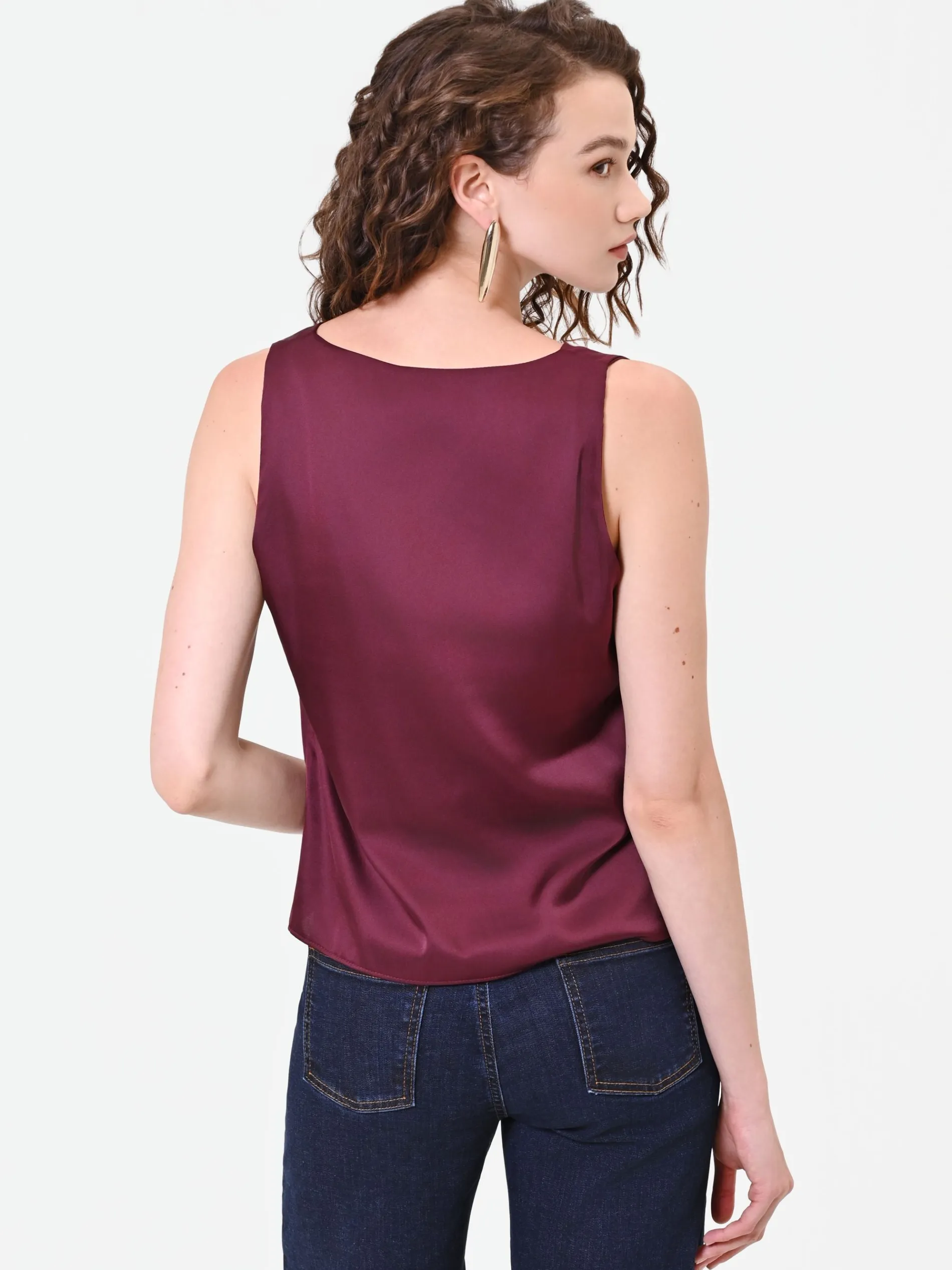 TOP IN RASO BORDEAUX ROSSO CON NODO