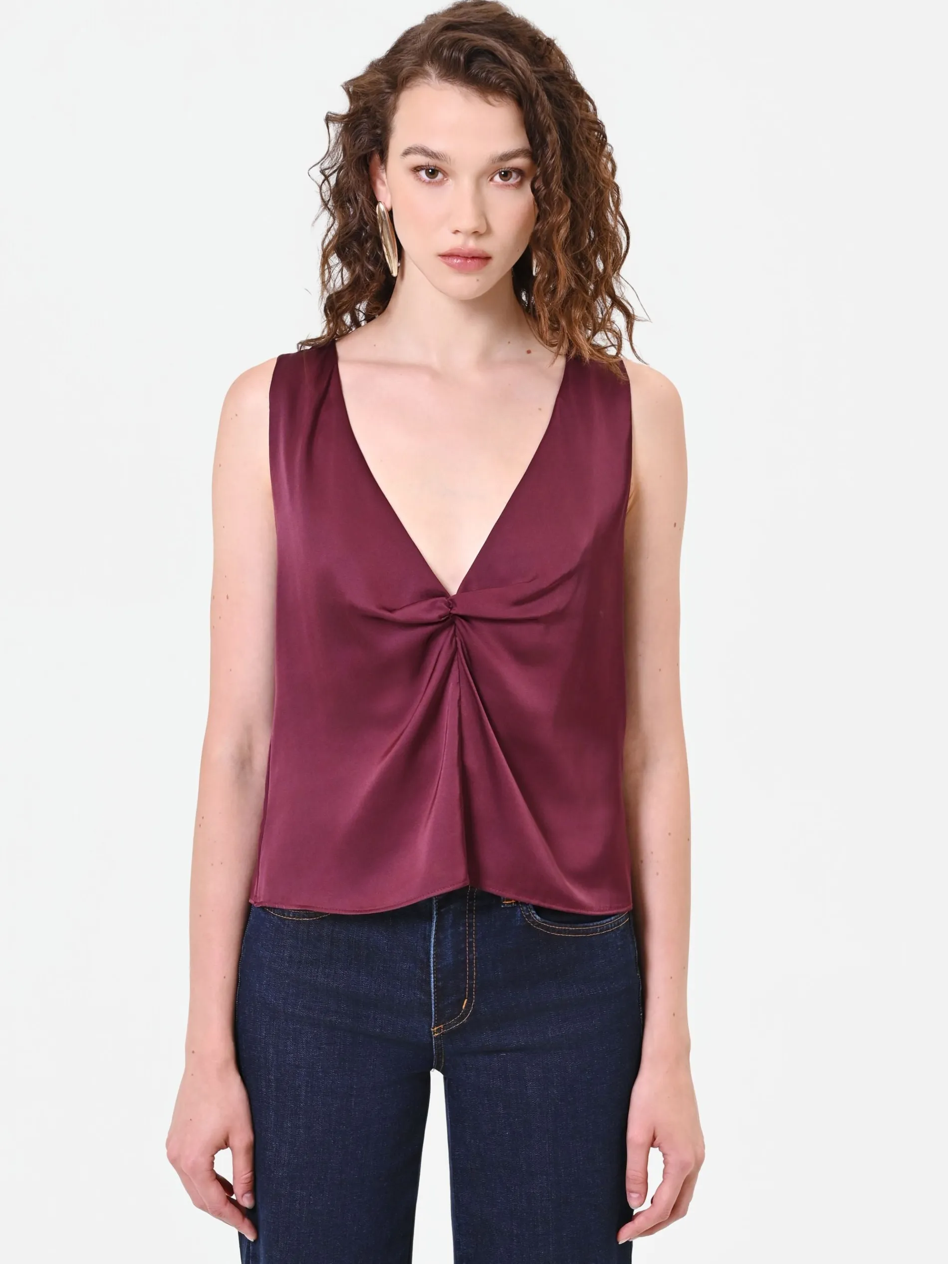 TOP IN RASO BORDEAUX ROSSO CON NODO