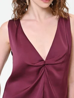 TOP IN RASO BORDEAUX ROSSO CON NODO