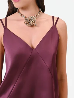 TOP IN RASO BORDEAUX ROSSO CON DOPPIE SPALLINE