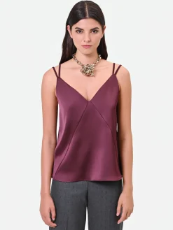 TOP IN RASO BORDEAUX ROSSO CON DOPPIE SPALLINE