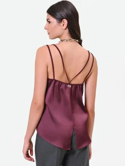 TOP IN RASO BORDEAUX ROSSO CON DOPPIE SPALLINE