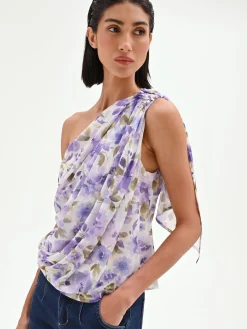 TOP MONOSPALLA VIOLA LILLA CON STAMPA FLOREALE