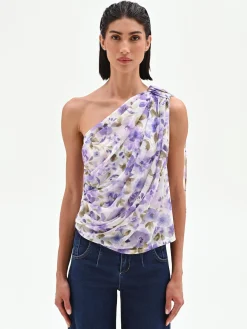 TOP MONOSPALLA VIOLA LILLA CON STAMPA FLOREALE