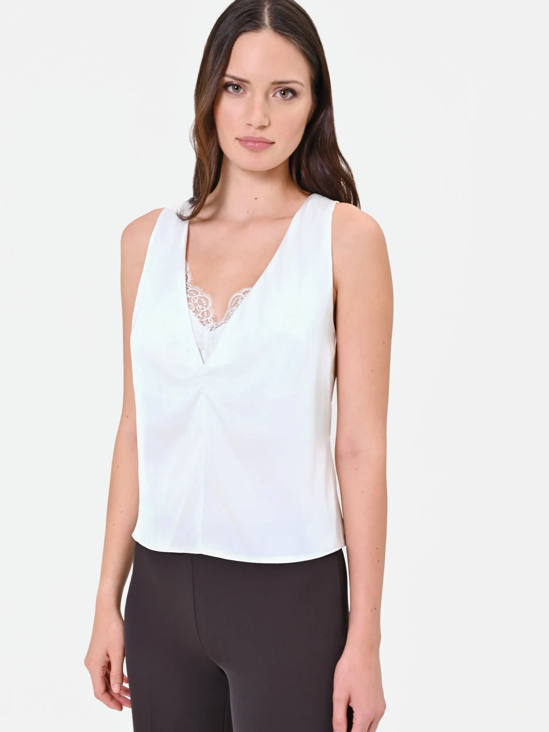 TOP PANNA IN RASO CON PIZZO