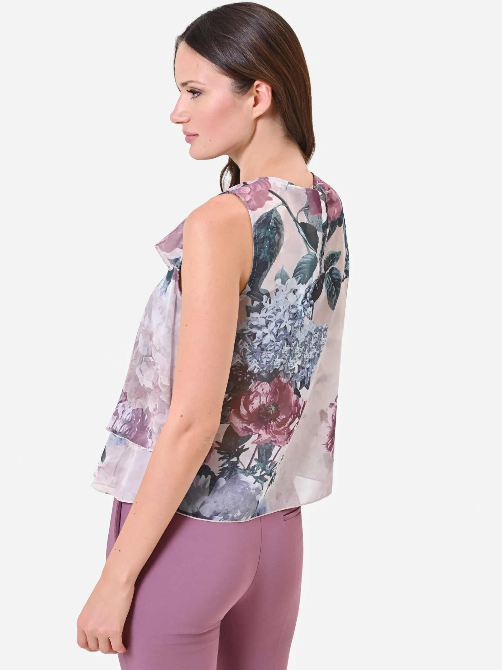 TOP ROSA ANTICO CON BALZE E STAMPA FLOREALE