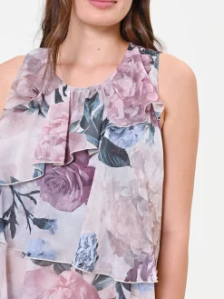 TOP ROSA ANTICO CON BALZE E STAMPA FLOREALE