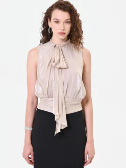 TOP TORTORA BEIGE CON FIOCCO LATERALE IN RASO