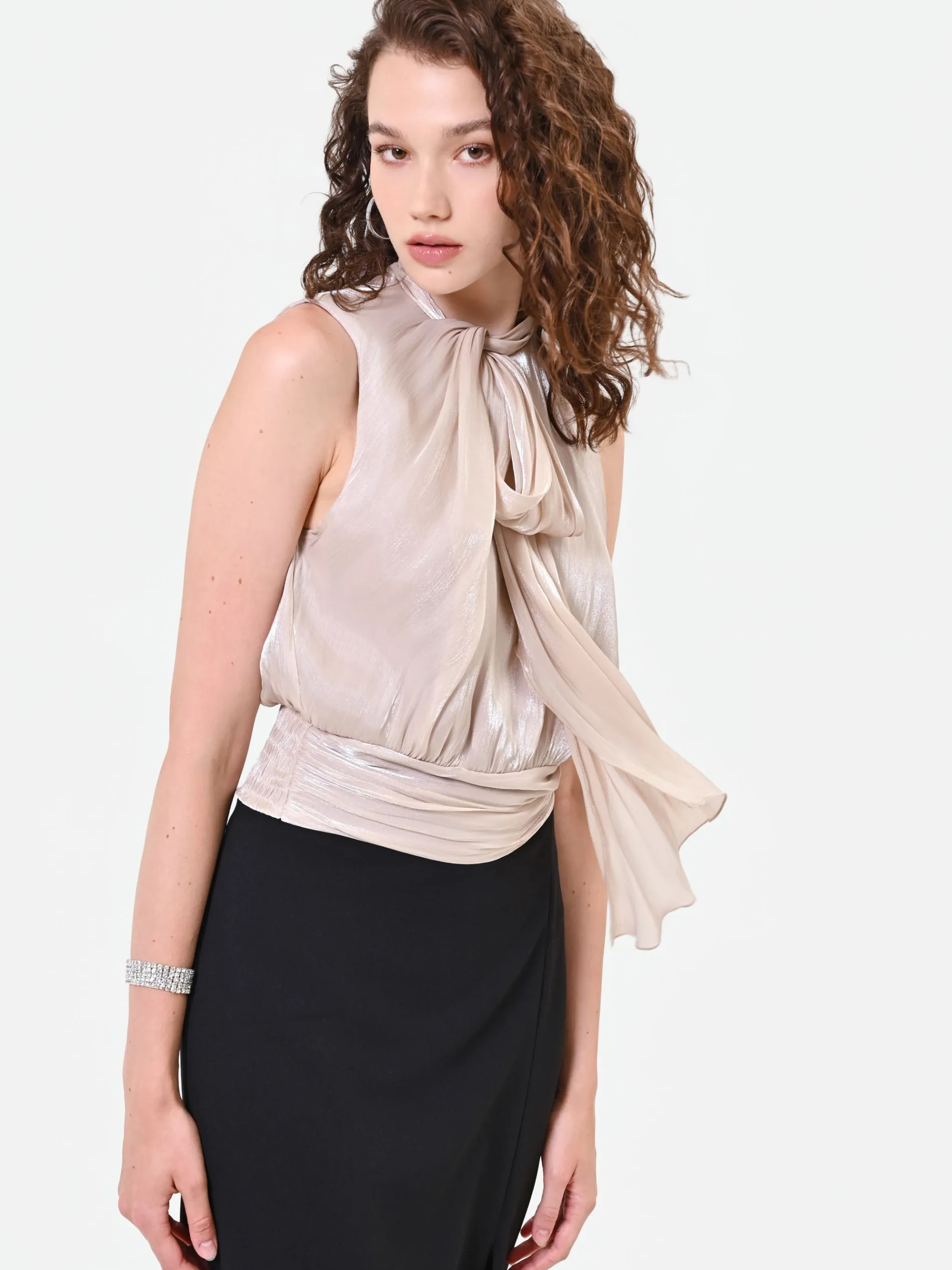 TOP TORTORA BEIGE CON FIOCCO LATERALE IN RASO