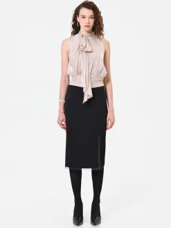 TOP TORTORA BEIGE CON FIOCCO LATERALE IN RASO