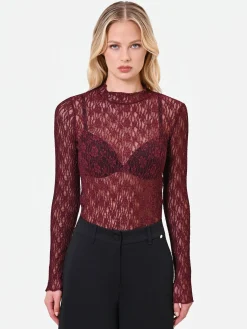 T-SHIRT IN PIZZO BORDEAUX ROSSO