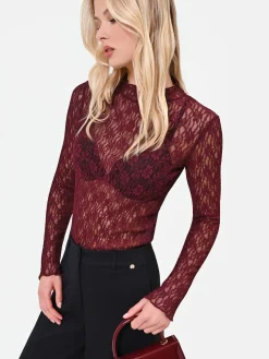 T-SHIRT IN PIZZO BORDEAUX ROSSO
