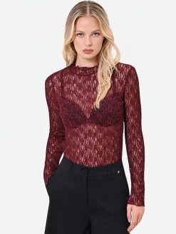 T-SHIRT IN PIZZO BORDEAUX ROSSO