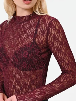 T-SHIRT IN PIZZO BORDEAUX ROSSO