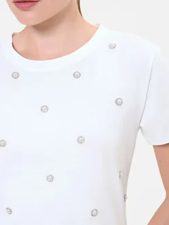 T-SHIRT PANNA CON APPLICAZIONI GIOIELLO