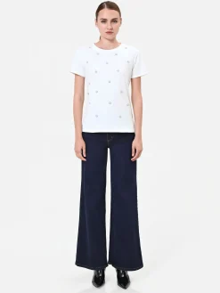 T-SHIRT PANNA CON APPLICAZIONI GIOIELLO
