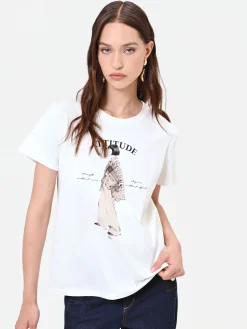 T-SHIRT PANNA CON STAMPA GRAFICA "ATTITUDE"