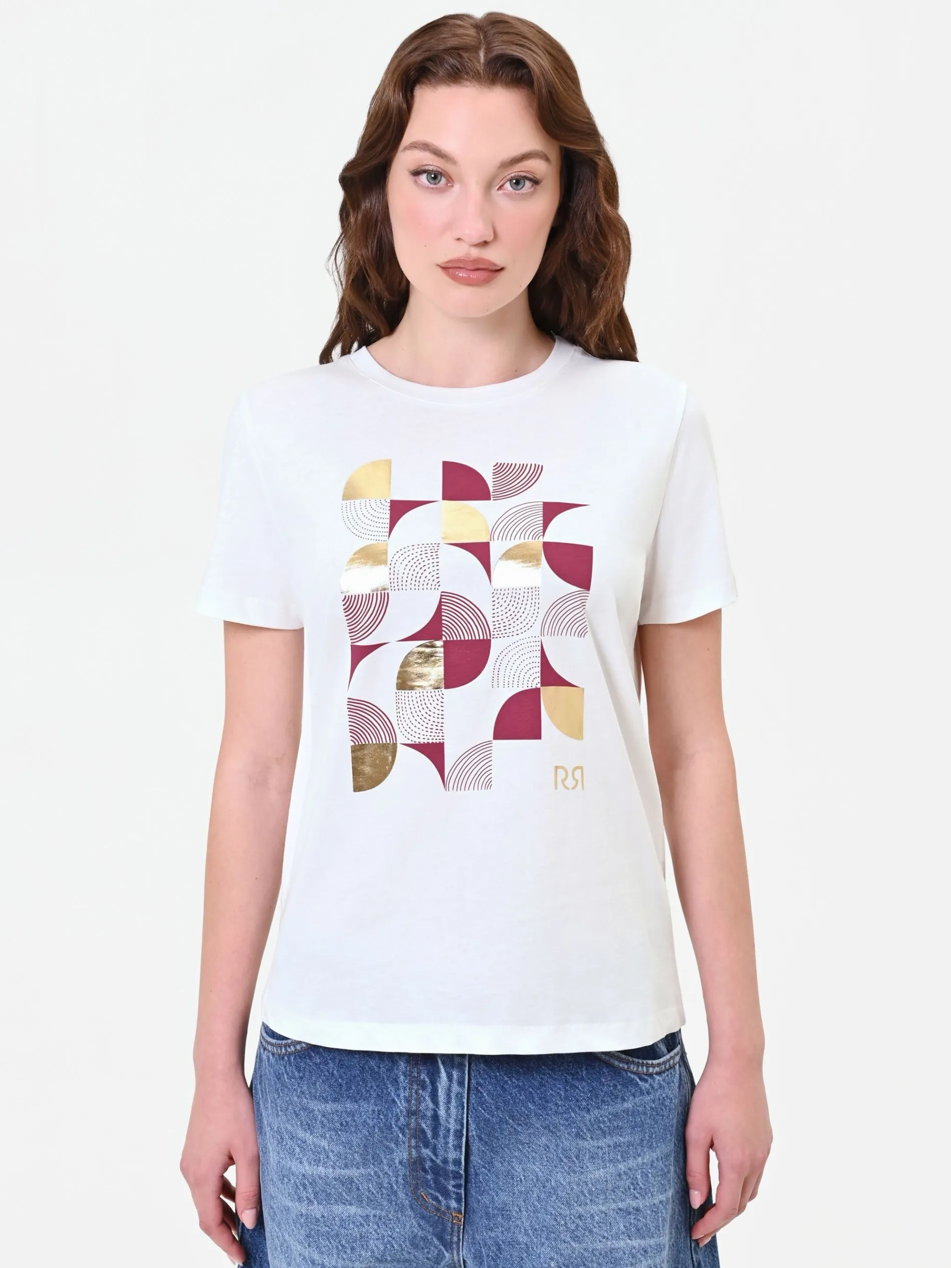 T-SHIRT PANNA CON STAMPA GRAFICA LAMINATA