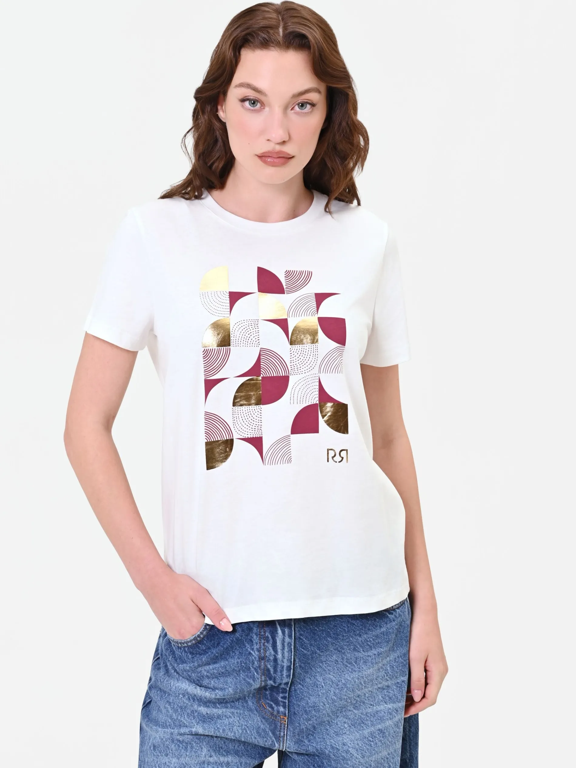 T-SHIRT PANNA CON STAMPA GRAFICA LAMINATA