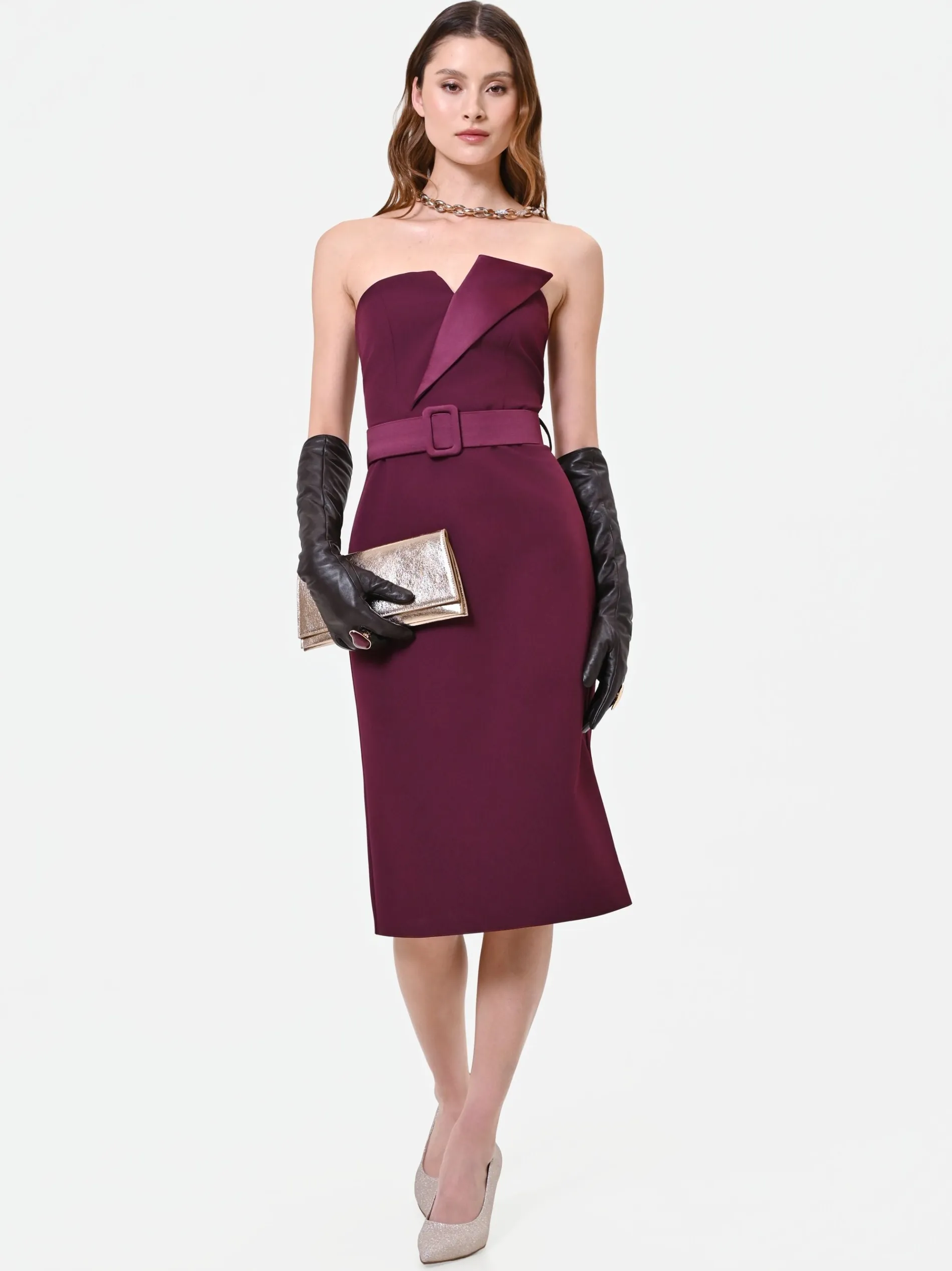 TUBINO BORDEAUX CON CINTURA E REVER