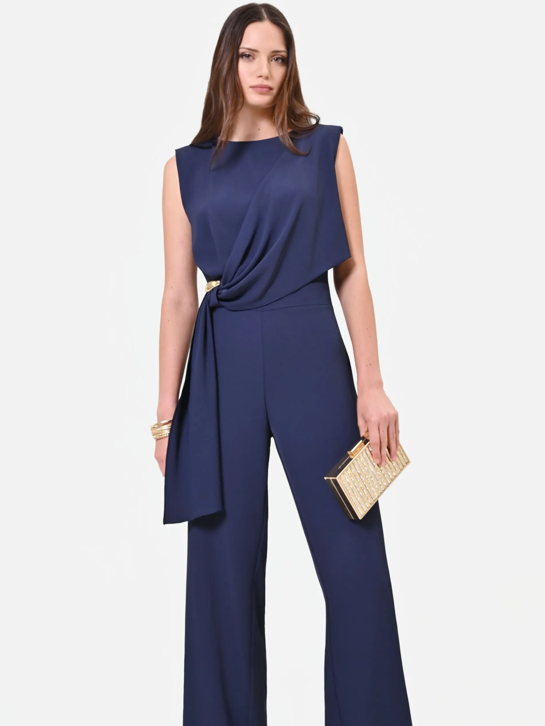 TUTA BLU NAVY CON PANTALONE PALAZZO E DRAPPEGGIO
