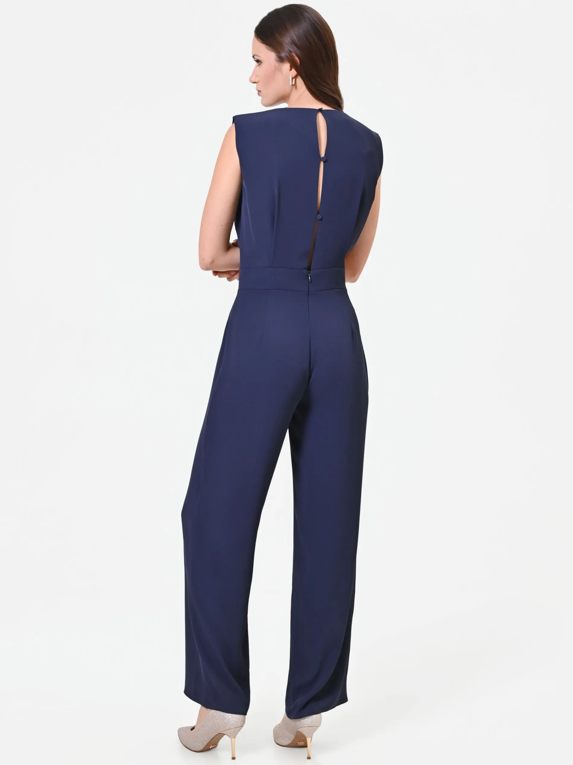 TUTA BLU NAVY CON PANTALONE PALAZZO E DRAPPEGGIO