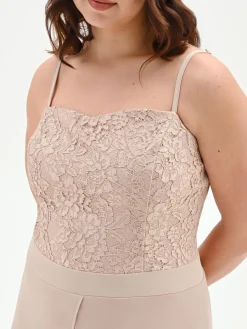 TUTA CURVY TORTORA BEIGE CON CORPETTO IN PIZZO