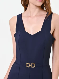 TUTA ELEGANTE BLU NAVY CON PANTALONE A GAMBA AMPIA