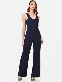 TUTA ELEGANTE BLU NAVY CON PANTALONE A GAMBA AMPIA