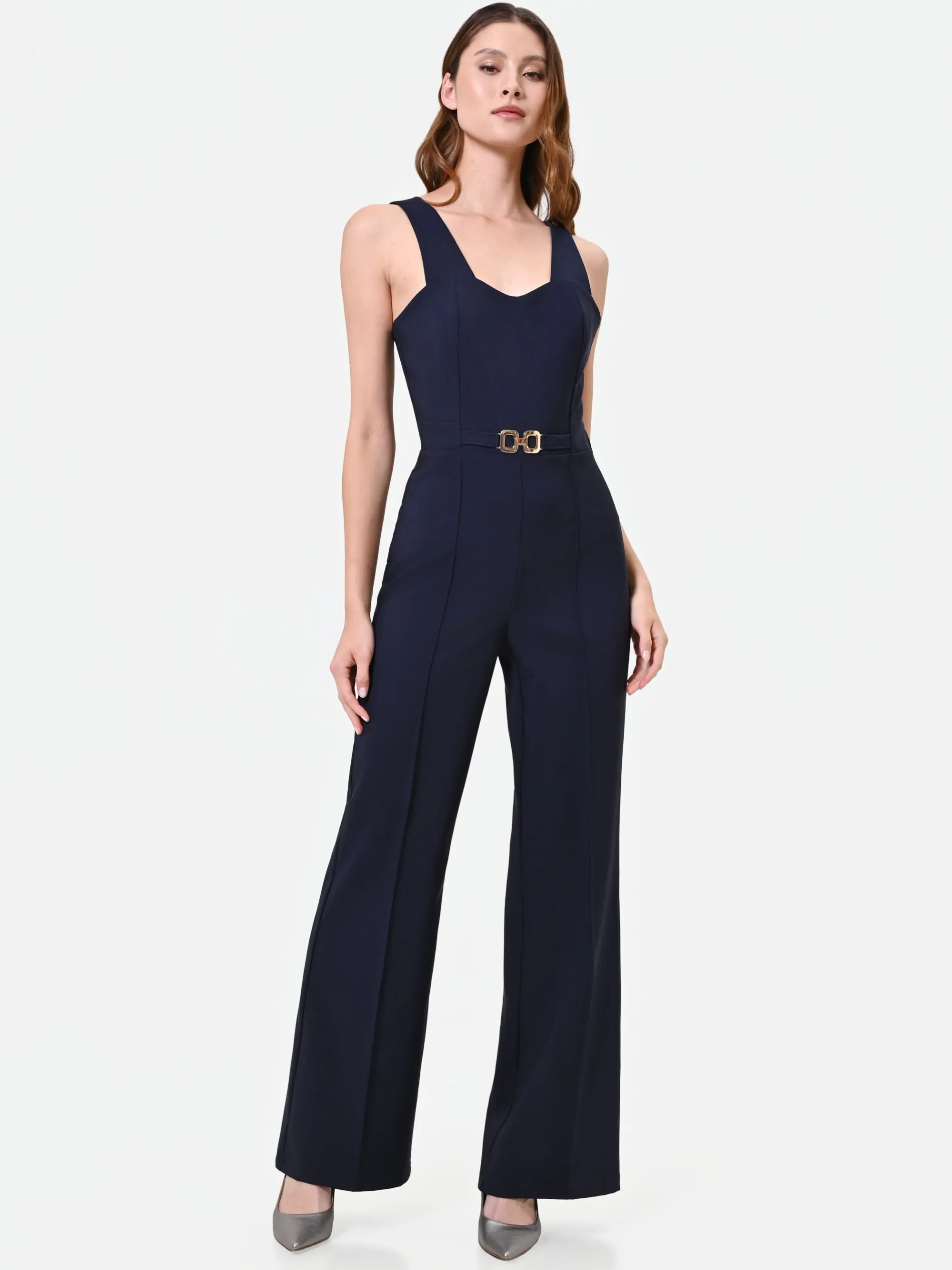 TUTA ELEGANTE BLU NAVY CON PANTALONE A GAMBA AMPIA
