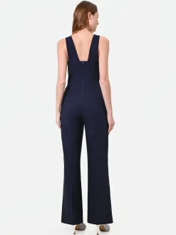 TUTA ELEGANTE BLU NAVY CON PANTALONE A GAMBA AMPIA