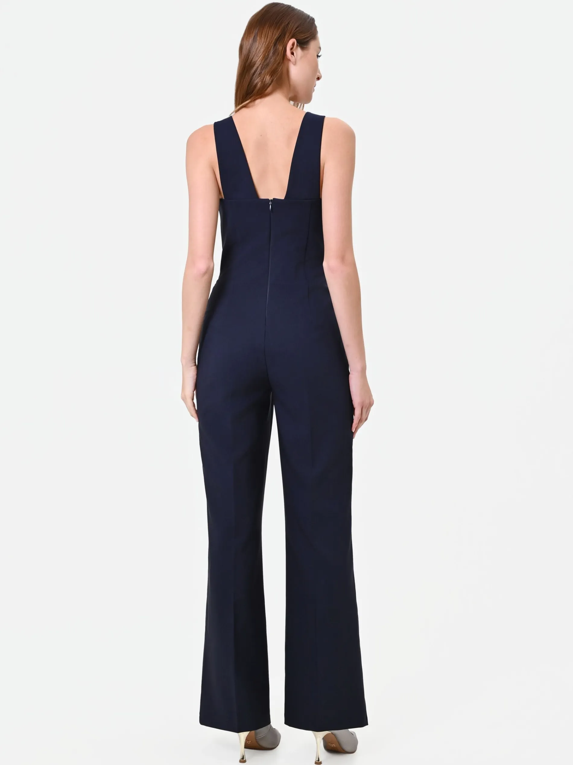 TUTA ELEGANTE BLU NAVY CON PANTALONE A GAMBA AMPIA