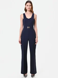 TUTA ELEGANTE BLU NAVY CON PANTALONE A GAMBA AMPIA