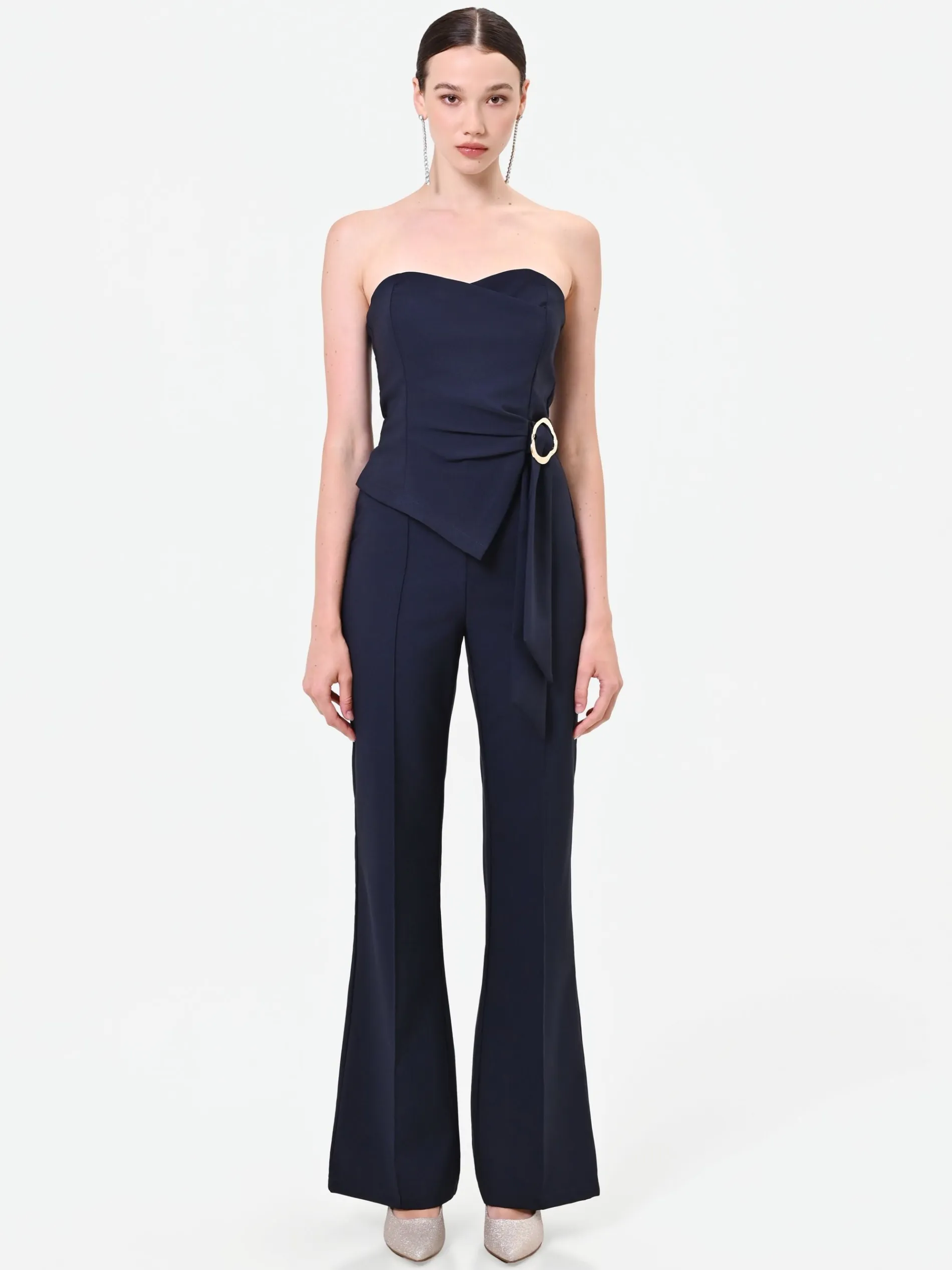 TUTA INTERA BLU NAVY CON BUSTINO E DRAPPEGGIO