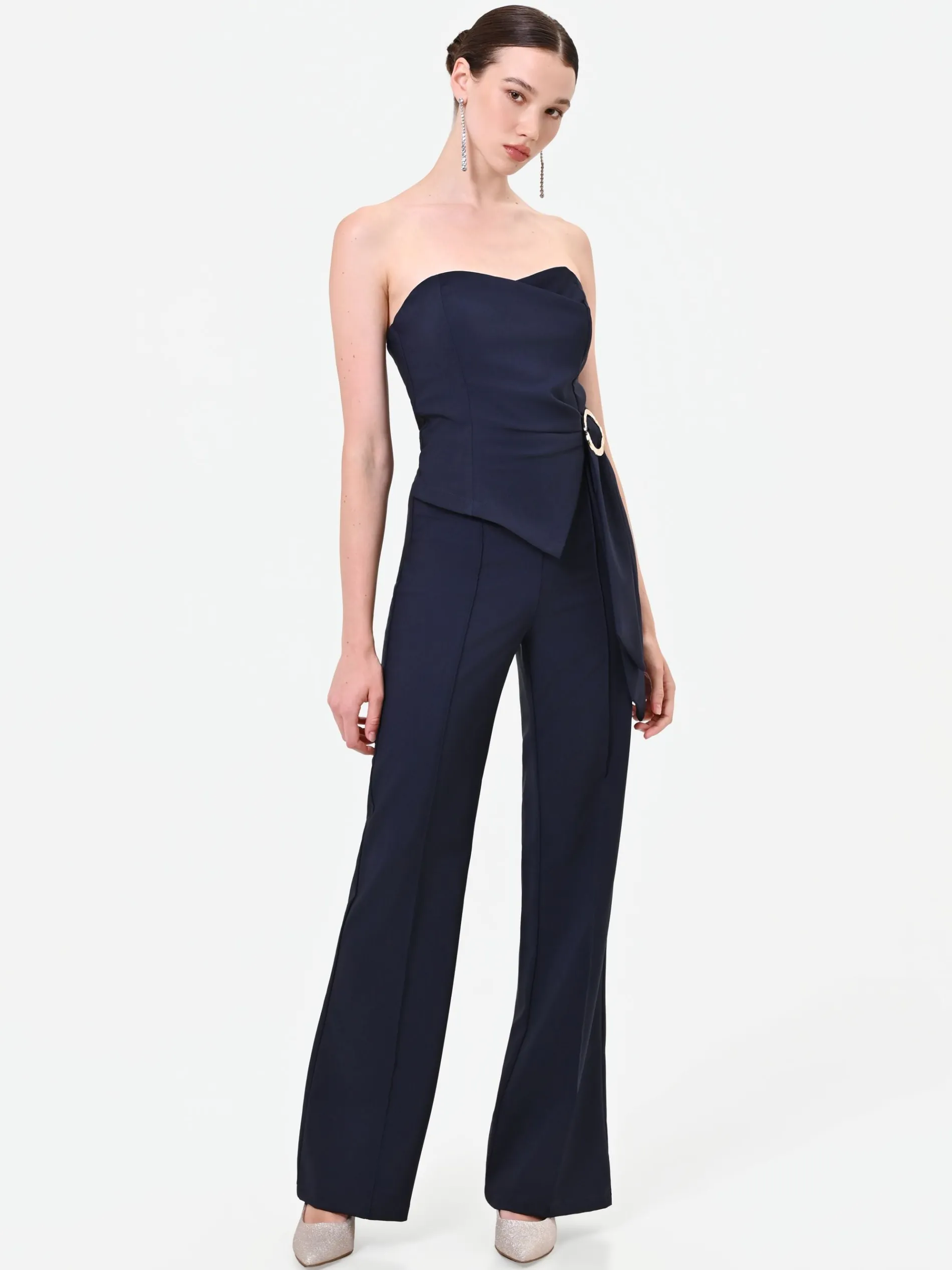 TUTA INTERA BLU NAVY CON BUSTINO E DRAPPEGGIO