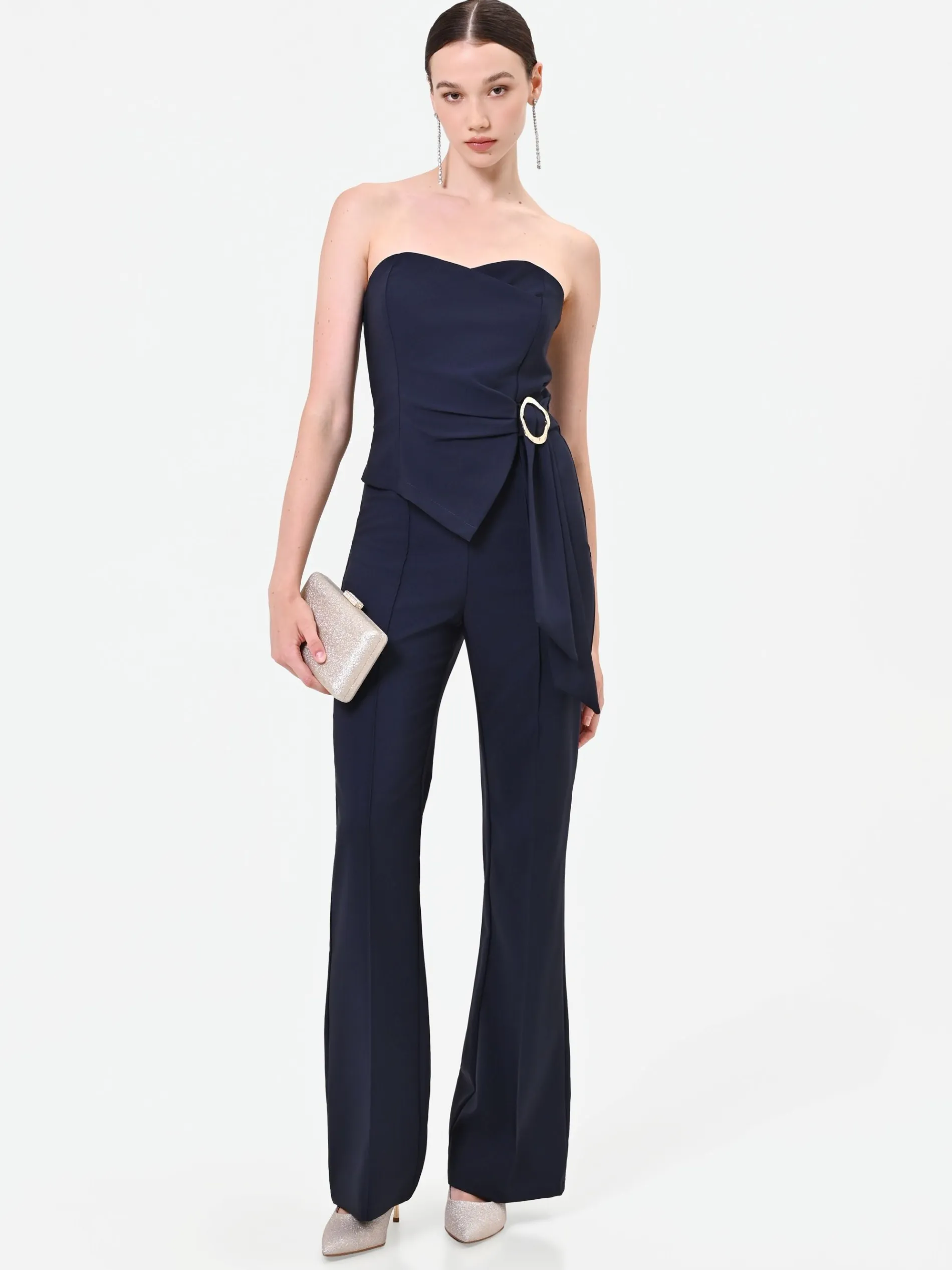 TUTA INTERA BLU NAVY CON BUSTINO E DRAPPEGGIO