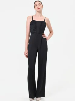TUTA NERA IN RASO CON CORPETTO DRAPPEGGIATO